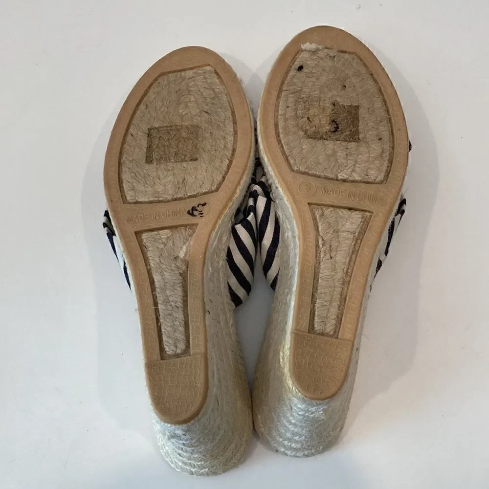 Chico's Espadrille Striped Bow Slip-On Wedge Sandals size 9